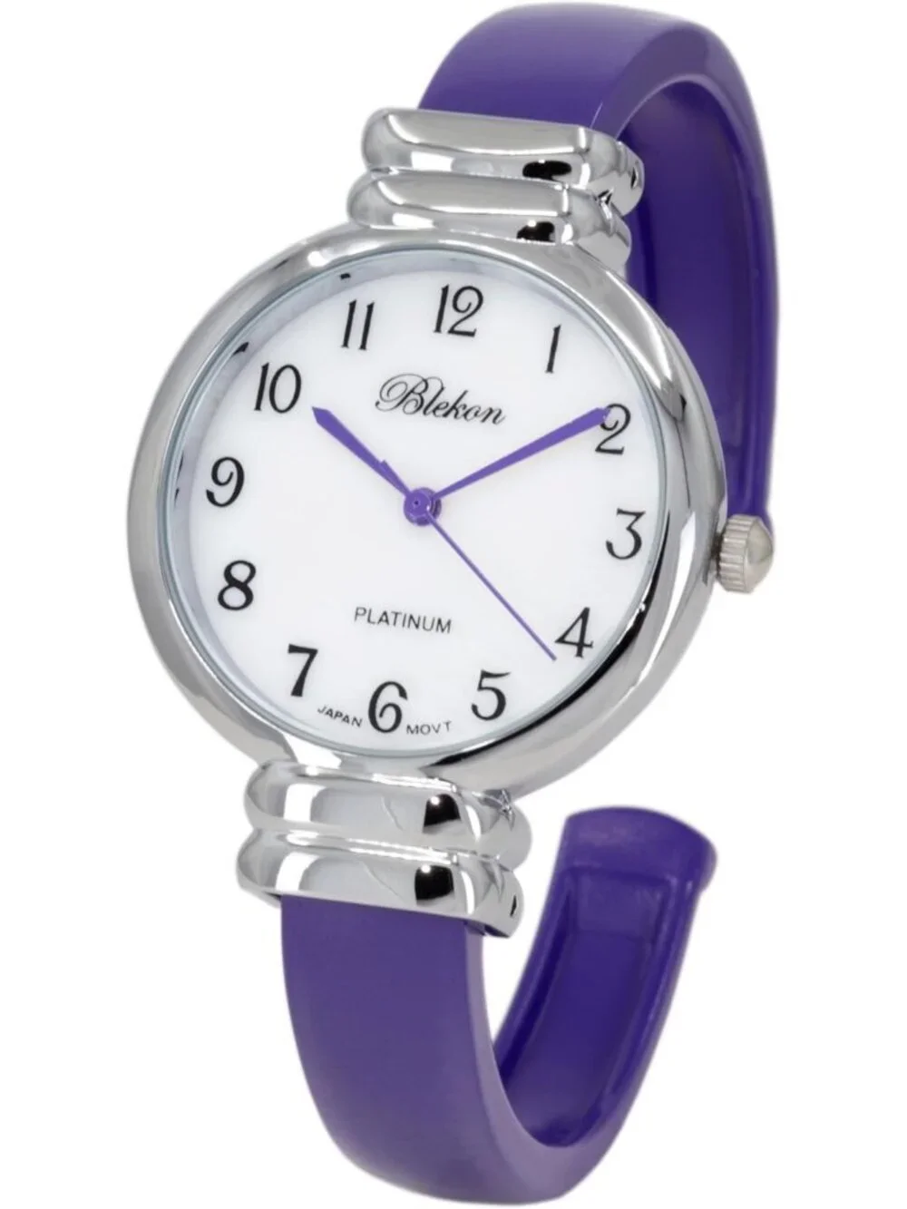 Women's Silver Purple Analog Quartz Metal hinged Pearl Cuff Bracelet Wrist Watch